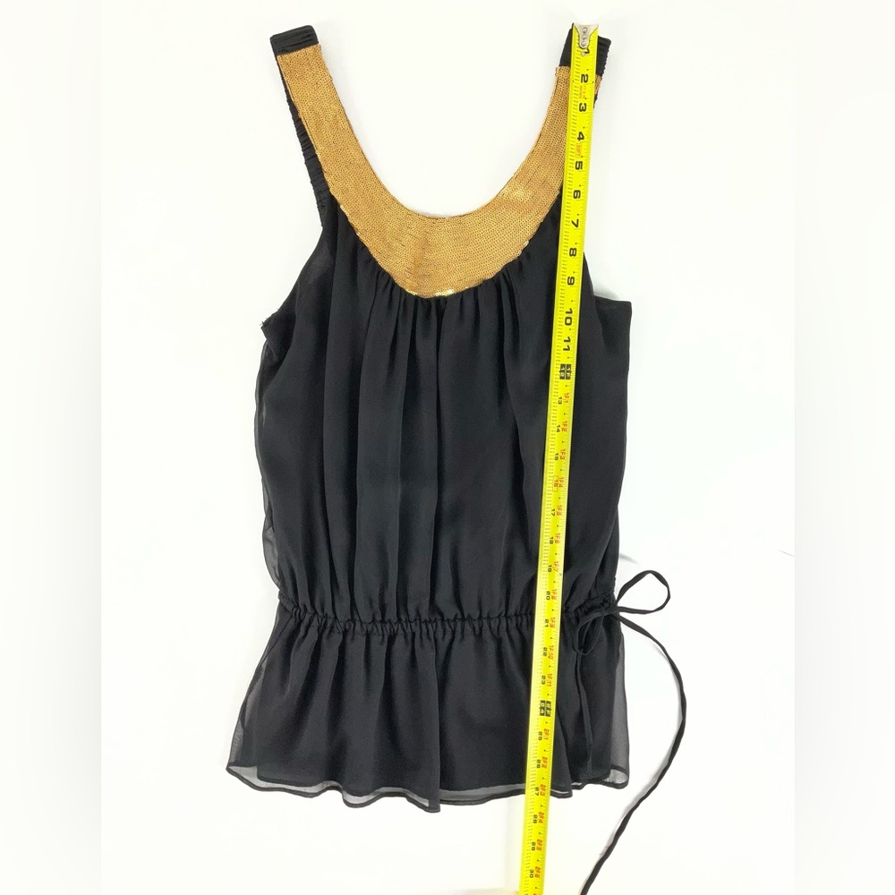 NU by Mark Anthony Black Sleeveless Silk Top Gold Sequin Neckline Women’s Small - Picture 8 of 11